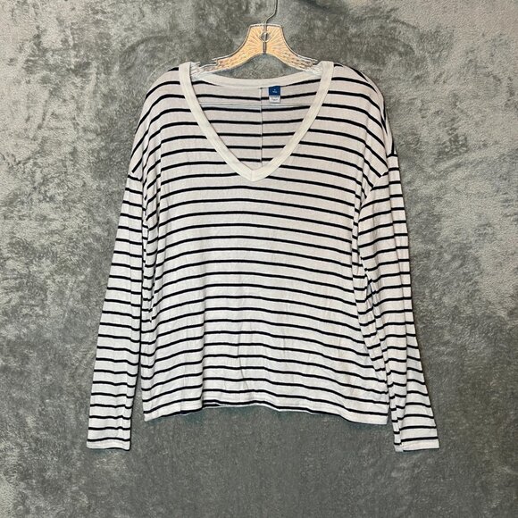 Old Navy Women Nautical Preppy Oversized Cozy Knit Navy Blue Striped Shirt S - Picture 2 of 13
